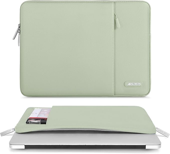 MOSISO Laptop Case 16 inch, 15-15.6 inch Laptop Sleeve Compatible with MacBook Pro 16 M5 M4 M3 M2 M1, HP Acer Dell Lenovo ASUS, Polyester Vertical Computer Sleeve Bag with Pocket, Sage Green