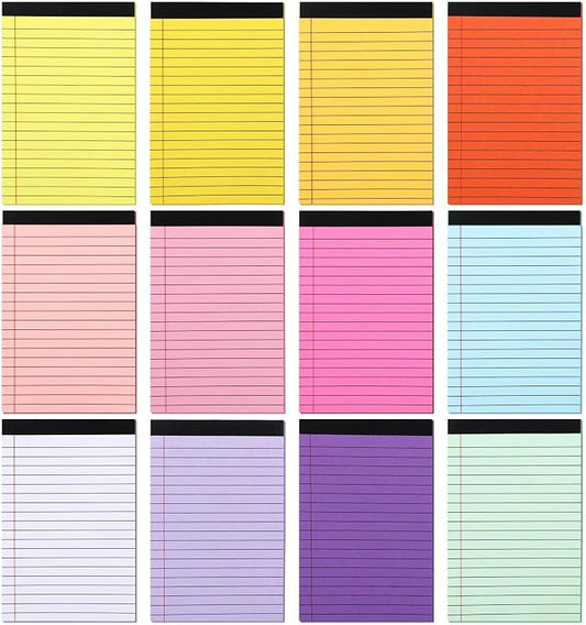 12 Pack Small Legal Pads 4x6, 12 Colors College Ruled 30 Sheets Each 80 Gsm