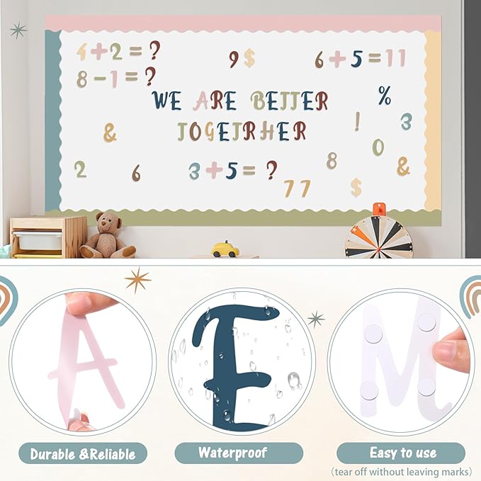 221 Pcs Boho Bulletin Board Letters, Italic Alphabet Number Punctuation Symbol Combo Letter Cutouts, Boho Classroom Decor for School Classroom Chalkboard Poster Bulletin Board Wall