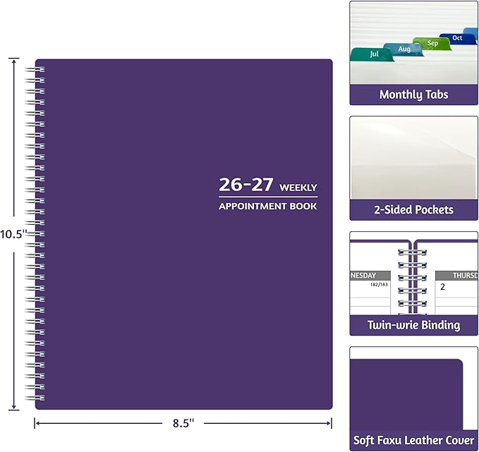 Appointment Book 2026-2027 - Appointment Planner with Weekly ＆ Monthly Spread, Jul 2026 - Jun 2027, 8.5’’ x 10.5’’, Large, 15 Minute Increments, 2026-2027 Daily Planner with Pockets, Tabs, thick paper