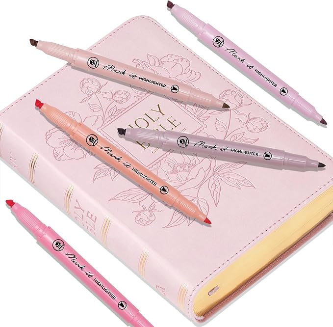 Pink Highlighters, 5 Pack Aesthetic Bible Highlighters No Bleed, Pastel Highlighter Assorted Colors, Cute Highlighter Dual Tip For Journaling Supplies
