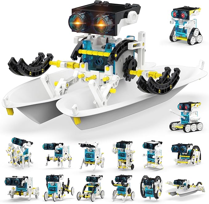 Wesfuner 30-in-1 STEM Solar Robot Kit Toys, 243 Pieces Educational Building Science Experiment Kit for Kids Aged 8-12, Birthday Gifts Kids Aged 8 9 10 11 12 13 Years Old(White)