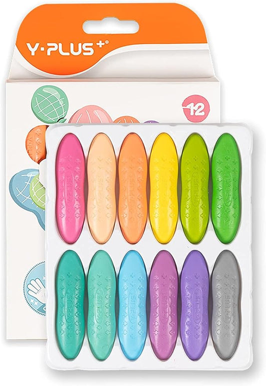 YPLUS Peanut Crayons for Kids, 12 Pastel Colors Washable Toddler Crayon, Non-Toxic Baby Crayons for Ages 2-4, 1-3, 4-8, Coloring Art Supplies