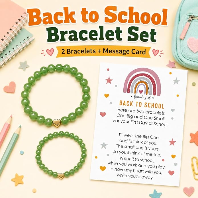 Back to School Bracelets Heart Matching Mommy and Me Elastic Wish Strings Bead Bracelets First Day of School Supplies Gifts