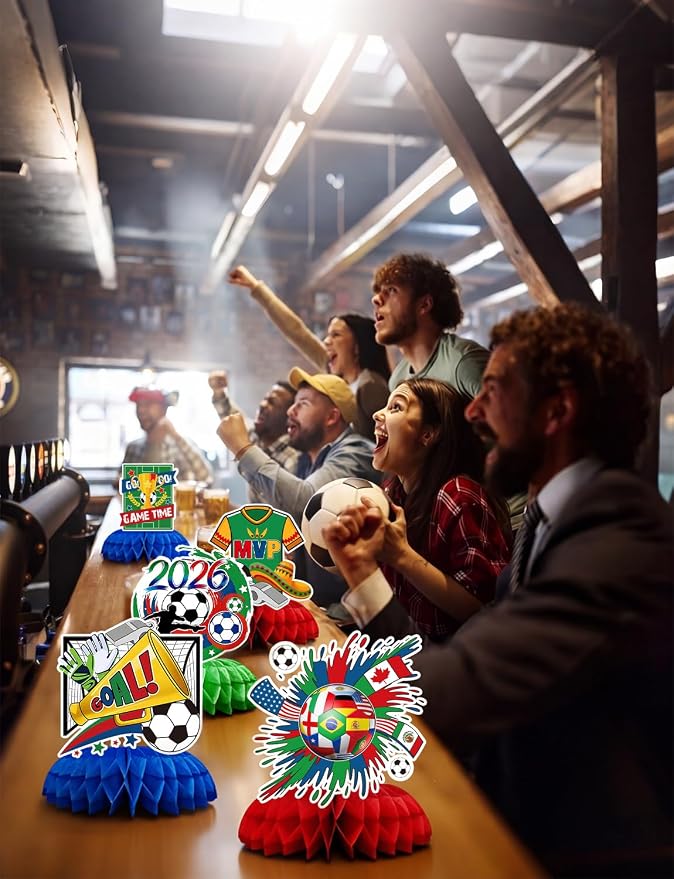 Soccer Table Decorations, 9PCS Soccer Centerpieces for Table, Green Red Blue Honeycomb Centerpieces, 3D Sports Themed Party Decorations for Game Day, Birthday & Sports Watch Party Supplies