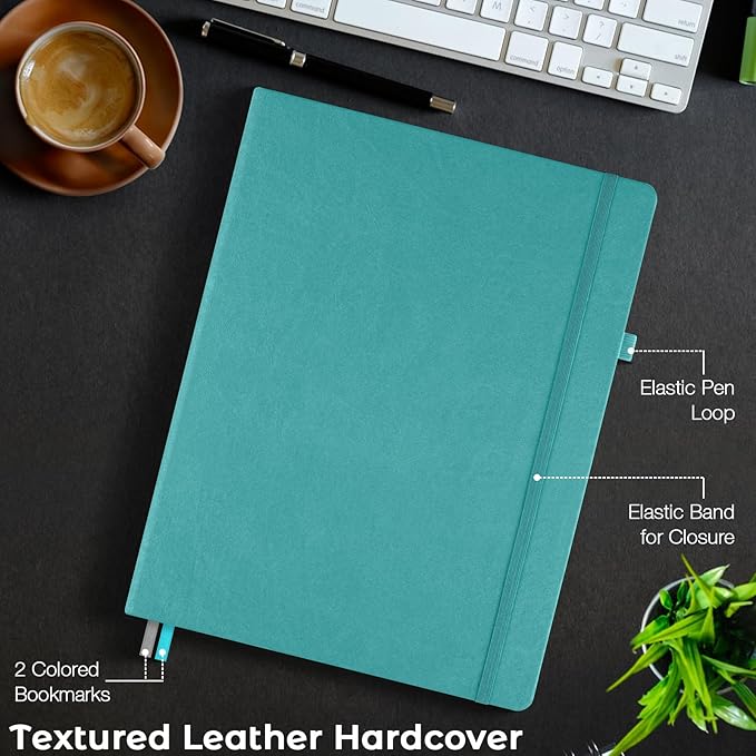 Graph Paper Notebook, Hardcover Notebook 8.5 x 11, Grid Notebook Journal for Women, Men, Large Leather Journals for Writing, Thick Paper, A4 Notebooks for Work, School Supplies, Engineering Teal