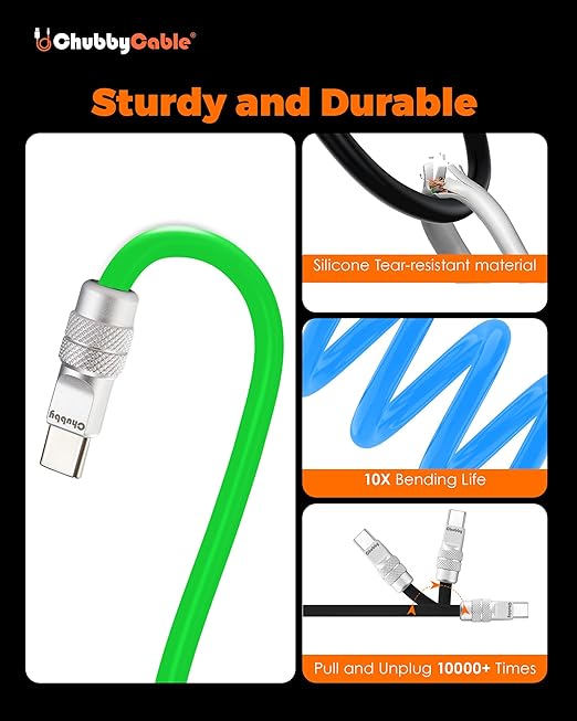 chubbycable Couple Chubby 2 Pack 240W USB C Cable Extra Thick Silicone Fast Charging Cable Compatible with iPhone 17-15 Series iPad Galaxy Series, Dark Blue+Orange, Type-C to Type-C, 4.9FT