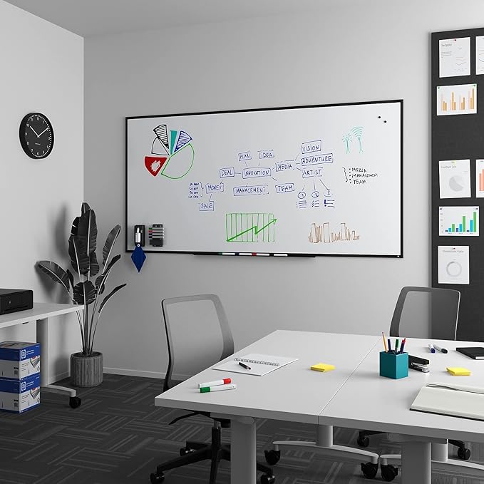 TRU RED Staples Magnetic Steel Dry Erase Board, Black Frame, 8-ft x 4-ft (TR61183)