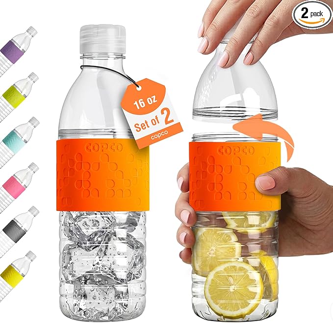Copco Hydra 16.9 oz Water Bottle, Set of 2 – Leak Proof, BPA Free Tritan, Dishwasher Safe, Twist-Open Body, Non-Slip Silicone Grip, Perfect for Travel, Gym, Work & Outdoor Adventures (Orange)