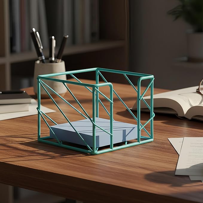 Desktop Organizer - Multi-Functional Sticky Note Holder, Memo Note Cube for Office & Home, School, Desk Supplies (Cyan)