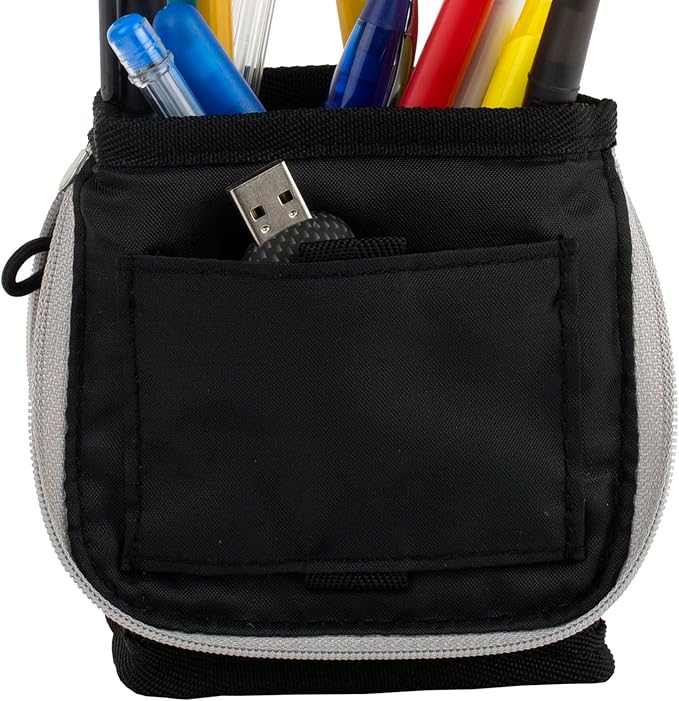 Five Star Pencil Pouch, Pencil Case, 1-Pocket Pouch, Fits 3 Ring Binder, Stand 'N Store, 2" x 4-1/2" x 8", Black/Grey (505160A-ECM) (Pack of 12)