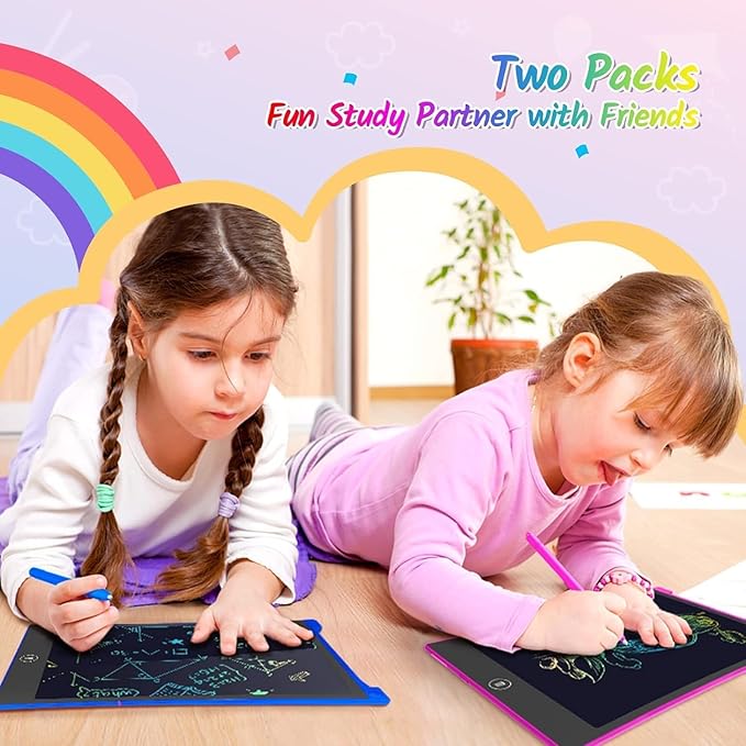 TECJOE 10 Inch 2 Pack LCD Writing Tablet, Colorful Doodle Board Drawing Tablet for Kids, Kids Travel Learning Toys Christmas Birthday Gifts for 3 4 5 6 7 8 Year Old Boys and Girls Toddlers