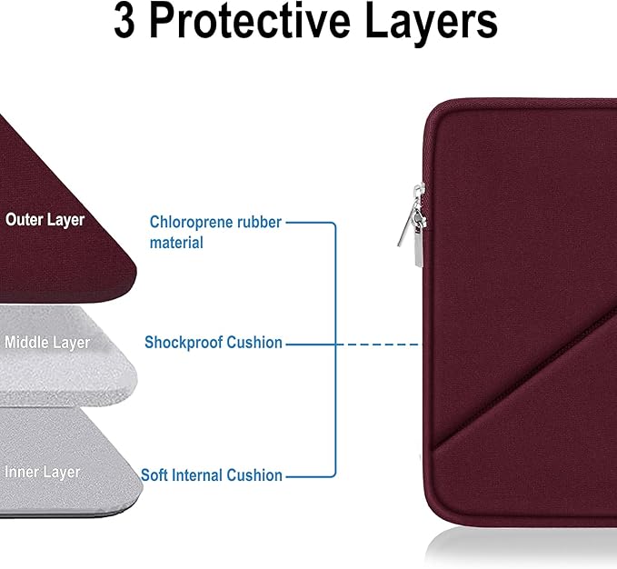 Laptop Sleeve 15.6 inch, Traveling Carrying Computer Bag with Zippered Pocket, Shockproof Protective Laptop Case Compatible for Apple Notebook, HP, Dell, Acer, Asus, Lenovo, Wine Red