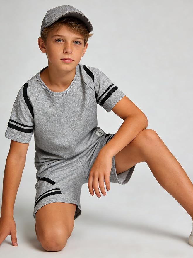 Cakaner Tween Boys Clothes Summer Simple Print T-Shirt And Shorts Set 2 Pieces Teen Trendy Outfits Size 7-14 Year