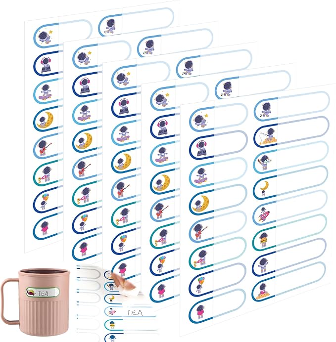 Waterproof Name Labels for Kids Daycare 320 Pcs, Astronaut | Self Adhesive Baby Water Bottle Stickers for School Supplies, Self Laminating, School Name Stickers for Lunch Boxes