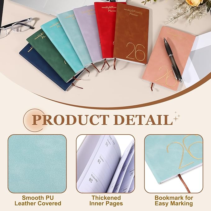 PATIKIL 2026 Daily Planner Notebook, A6 64 Sheets Undated to Do List Daily Weekly Monthly Goals Tracker Pocket Notebook for Office Home Study Work Time Management Fitness Habit, Light Blue