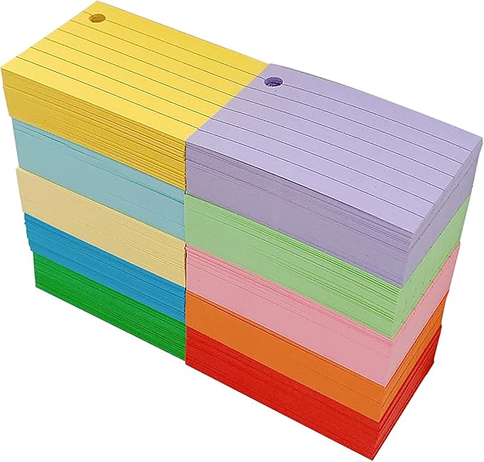 10 Colored Index Cards 2x3 Inches Flash Cards 1000pcs Lined Ruled Study Card for Learning, Studying Memory Office College Recipe Game Cards