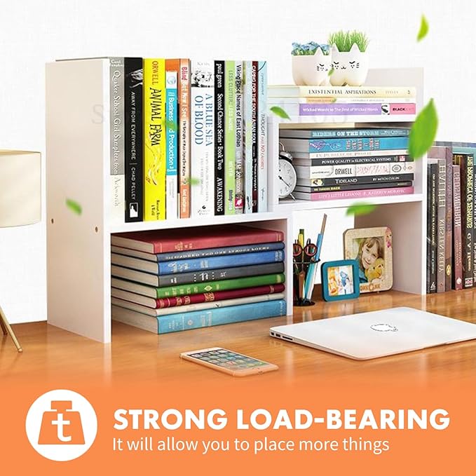 ShellKingdom Desk Shelf Organizer, Desktop Shelves, Adjustable Desktop Corner Shelf, Bookshelf Storage Rack and Cubicle Decor for Desk, Tabletop, School, Office, Dorm Desk Organizer - White