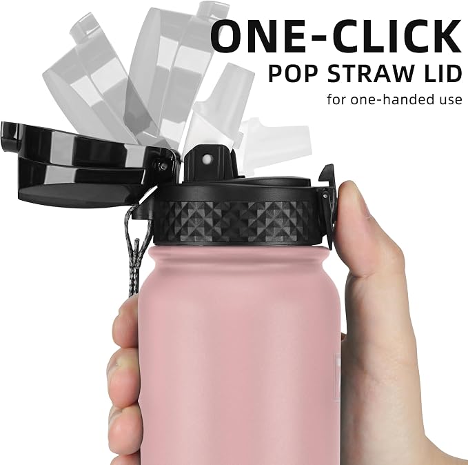 Fanhaw 20 Oz Kids Insulated Stainless Steel Water Bottle with Straw Lid, Leakproof & Anti-Dust Everyday Use Bottle for School, Women & Men, Back to School Essentials (Pink)