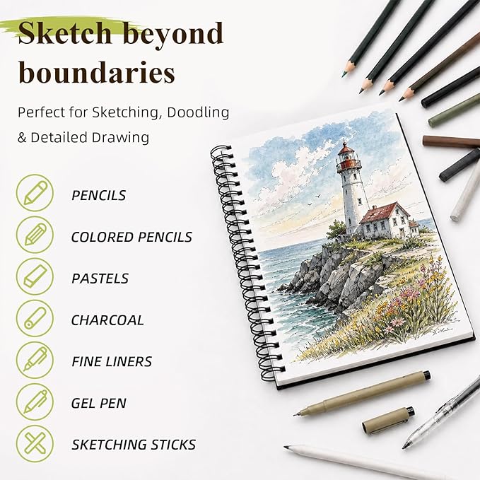 Conda 8.5"x11" Hardbound Sketch Book, 80-Sheets 90gsm Double-Sided Hardcover Sketchbook, Spiral Sketch Pad, Durable Acid Free Drawing Art Paper for Adults