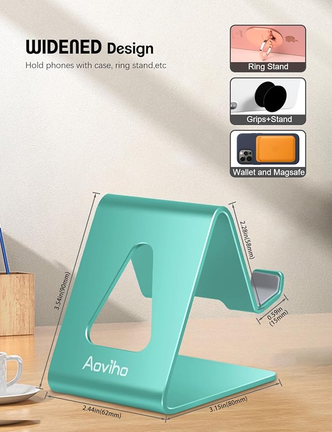 Aoviho Desk Cell Phone Stand - Aluminum Phone Holder Cradle Dock for iPhone 13 12 Pro 11 X Xs Max 8 7 6 6s Plus SE 5 5s Samsung, All Smart Phones 4-10 Inch, Fresh Green