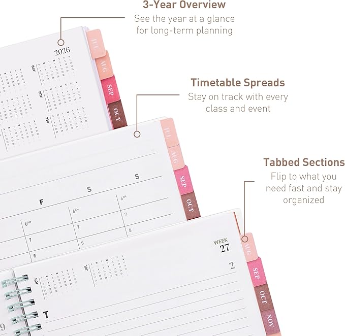 Rileys Academic Planner 2026-2027, Daily, Weekly & Monthly Planner, July 2026 - June 2027, Student Notes Pages, Twin-Wire Binding, Weekly Agenda for School & Work (8 x 6-Inches, Chunky, Green)
