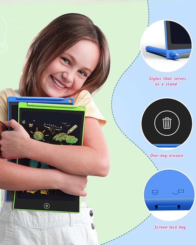 TECJOE LCD Writing Tablet, 8.5 Inch Colorful Drawing Board, Kids Travel Games Activity Learning Toys, Birthday Gifts for 3-8 Year Old Boys Girls Toddlers Preschooler