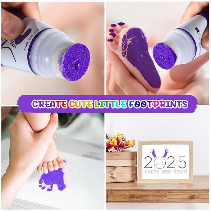 Baby Hand and Footprint Paint with Sponge Head, 2.54 fl oz, Non-Toxic & Acid-Free, Washable Baby Safe Paint for Newborn Keepsakes, Dog Nose & Paw Prints, Ideal New Mom Gift - Purple