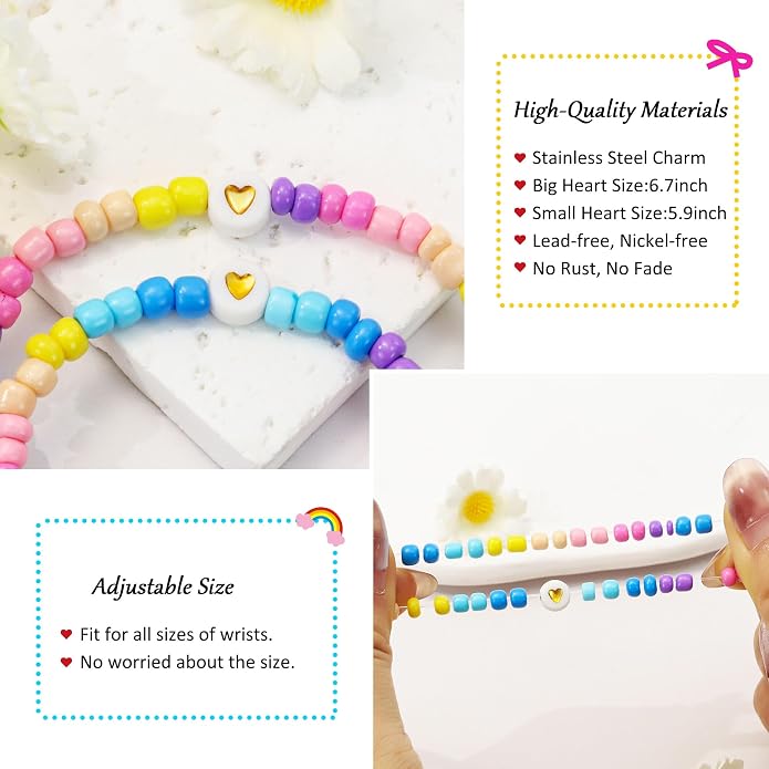 BAYLAY Back to School Bracelet - First Day of School Preschool/Kindergarten/1st Grade/2nd Grade/Back to School Stuff Gifts Supplies Mommy and Me Mommy Daughter Bracelets Heart Beaded Bracelets Gifts