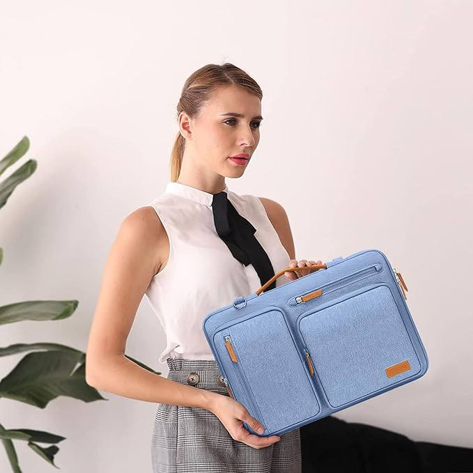 MOSISO 360 Protective Laptop Shoulder Bag,15-15.6 inch Computer Bags Compatible with MacBook Pro 16 inch, HP, Dell, Lenovo, Asus Notebook,Side Open Messenger Bag with 4 Zipper Pockets, Sky Blue