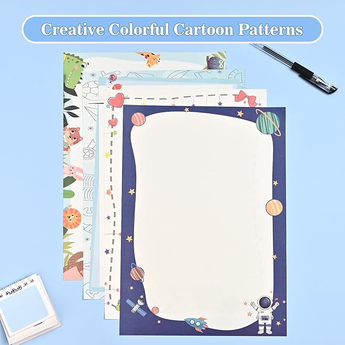 BAYTORY 40Pcs Stationery Letter Writing Paper, A4 Cute Writing Paper Sheets 8.27 x 11.69 In, Decorative Stationery Paper for Letters, Invitations (Cute Blank)