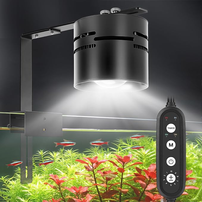 AQQA Clip-On LED Aquarium Light, 4 Light Modes, Adjustable Timer&Brightness | Adjustable Clamp Design with Memory Function, Fish Tank Light for Freshwater Tanks, Fits Tanks Up to 48-55 Inches, 100W