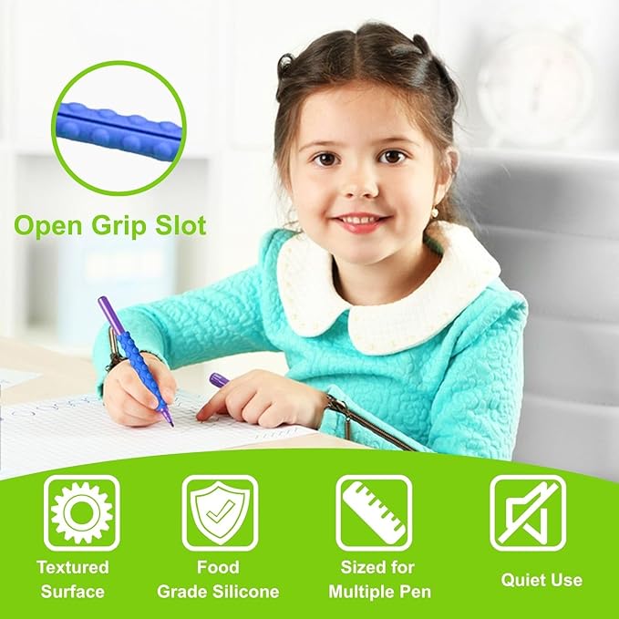 8 Pack Textured Pencil Grips for Kids, Teens, Adults, Silicone Sensory Fidget Sleeves for ADHD, Autism, Anxiety & Stress Relief (Color 1)