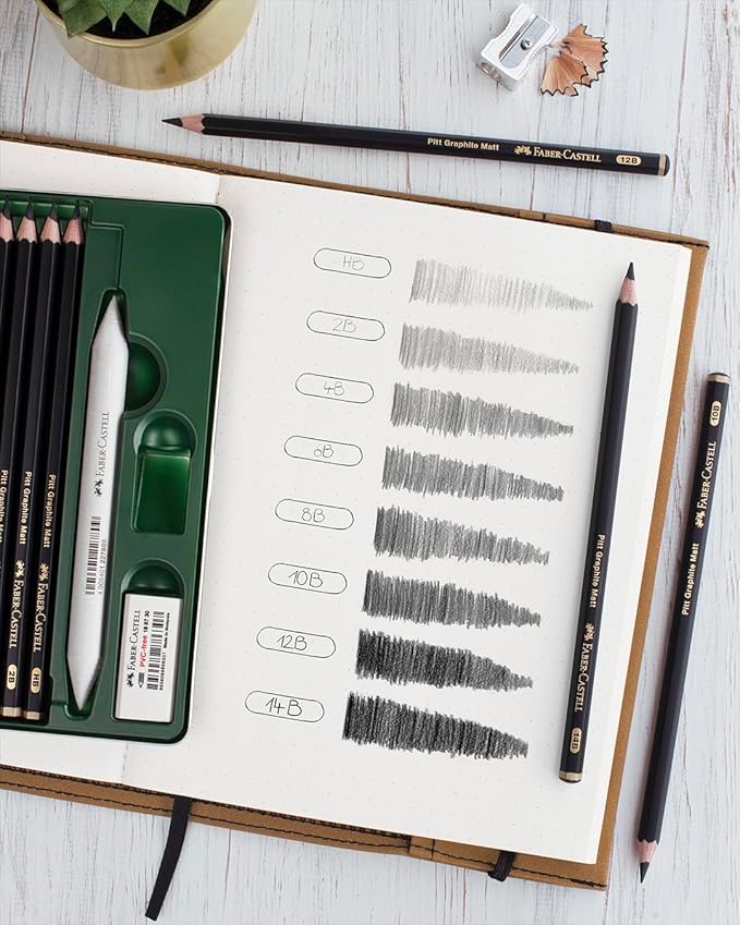 Faber-Castell 3 Count Pitt Graphite Matte Tin - HB, 2B, 4B - Matte Black Graphite Pencils