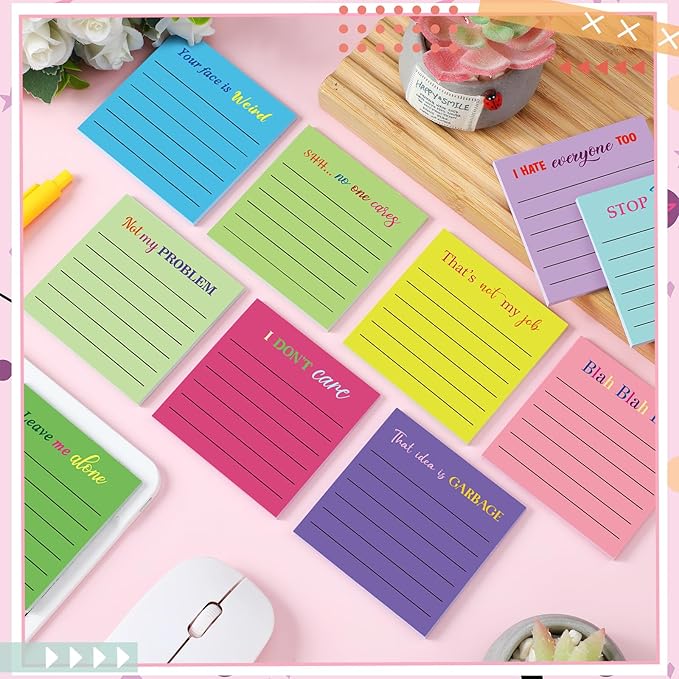 Yinder 24 Pcs Inspirational Sticky Notes Cute Motivational Sticky Notes Pad End of Year Employee Appreciation Gifts Bulk for Teacher Nurse Coworkers Office Supplies 3 x 3'' (Funny,Bright Color)