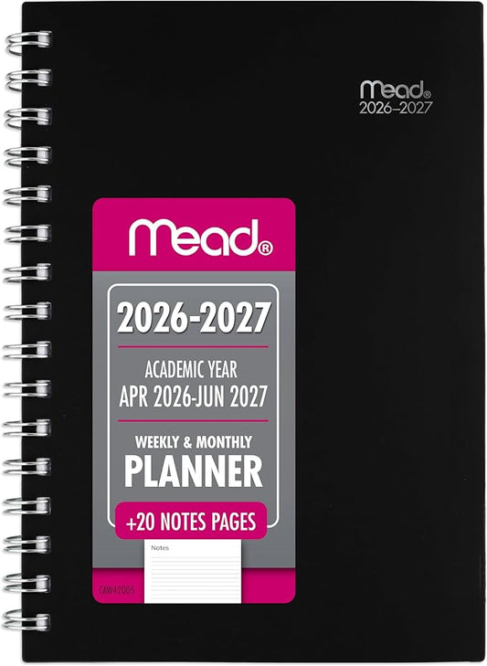 Mead Planner 2026-2027 Weekly & Monthly Academic 15-Month April-June, 5.5" x 8.5", Black (CAW42005)