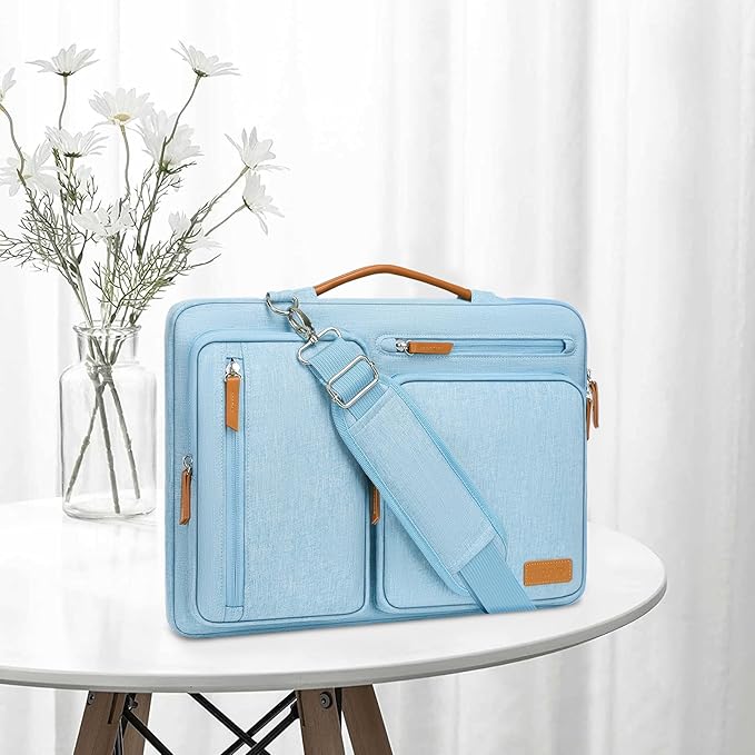 MOSISO 360 Protective Laptop Shoulder Bag,13-13.3 inch Computer Bag Compatible with MacBook Pro 14, HP, Dell, Lenovo, Asus Notebook,Side Open Messenger Bag with 4 Zipper Pockets&Handle, Air Blue