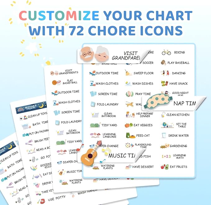 2 in 1 Namable Chore Chart for Kids, Dry Erase Morning/Bedtime Routine Chart for Kid for Refrigerator, Magnetic Visual Schedule for Kid Toddlers to Do List Checklist for Kids