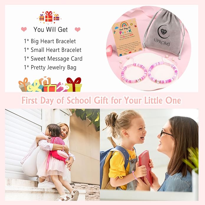 UPROMI First Day of Preschool/Kindergarten/1st Grade/2nd Grade/School Gift, Back to School Bracelet Mommy and Me Dad and Son