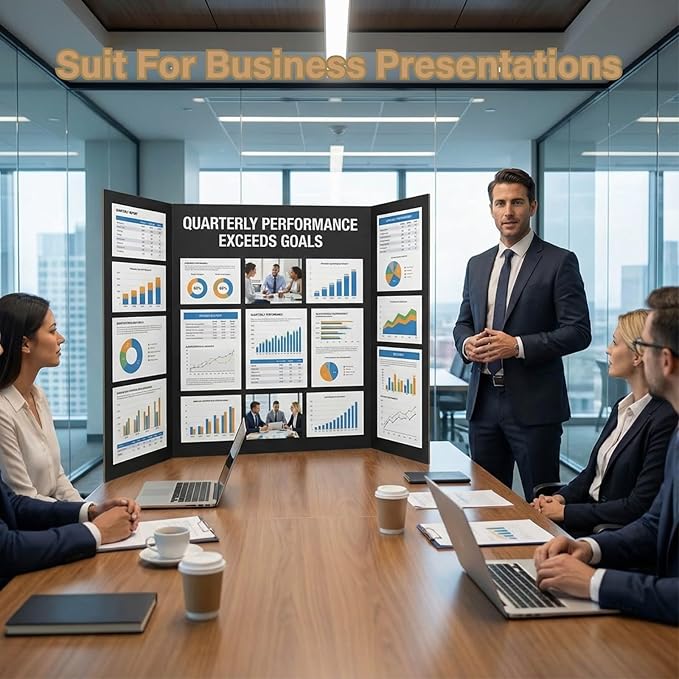 VinTS 36" x 48" Large Trifold Poster Board,8 Pack Black Corrugated Project Boards,Study Tri Fold Poster Board for Science Fair, School Projects,Photo Displays