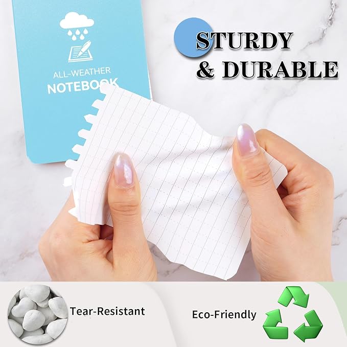 COIDEA Waterproof Notebook, 4 Pack Top-Spiral Pocket Notepad, 3" x 5" Weatherproof NotePad, All Weather Police Pocket Notebook Little Memo Steno Note Pads for Outdoor Office School Recording, Blue