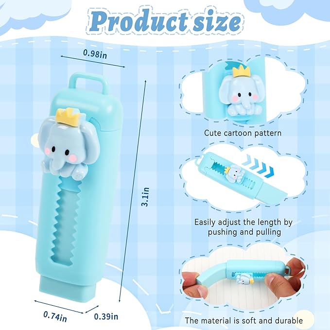 24 Pack Cute Retractable Pencil Erasers for Kids Bulk Kawaii Cartoon Fun Erasers for Teacher Class Rewards Favor School Supplies Home Office Party Gift Filling