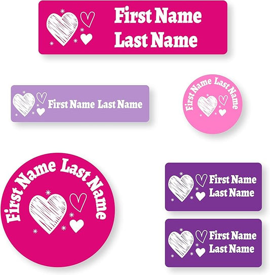 Personalized Kids Name Labels – Waterproof Custom Stickers for Daycare & School, Dishwasher & Laundry Safe (Heart-5)