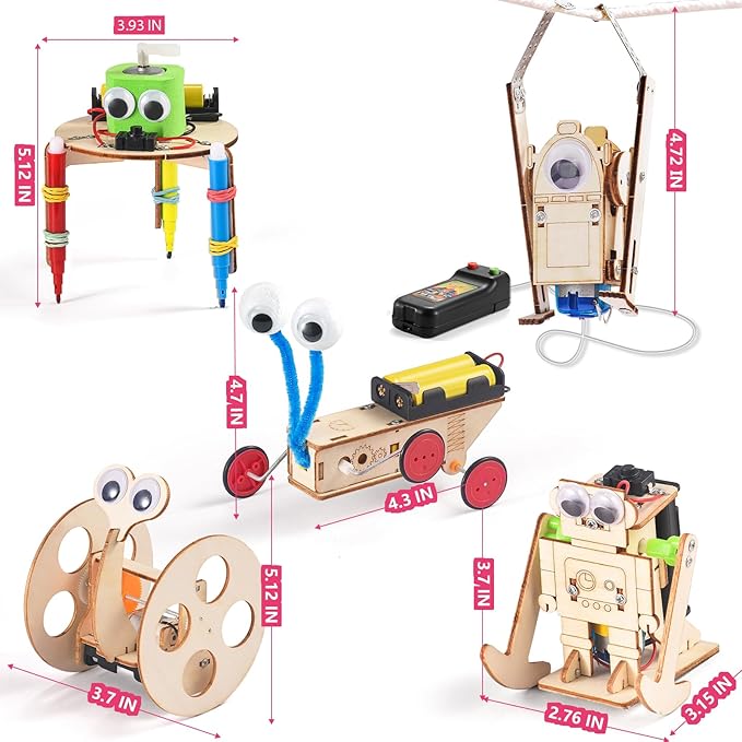 5-in-1 STEM Robot Kit for Kids Ages 8-10, Wood Building Art Crafts Kits for Boys 8-12, 3D Wooden Puzzles Robotics Models, Science Woodworking Projects Toys Birthday Gifts for 8 10 12 Year Old Girls