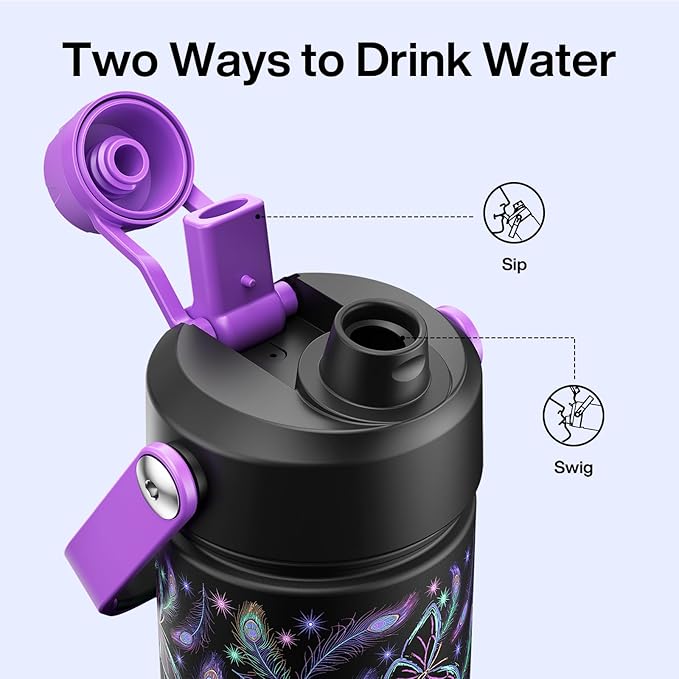ENCOOL Insulated Water Bottle with Straw Stainless Steel Water Bottle, Glow in the Dark, Leak-Proof, BPA-Free, Keeps Cold for 24 Hours for Sports, Travel, School (26 oz, Midnight Butterfly)