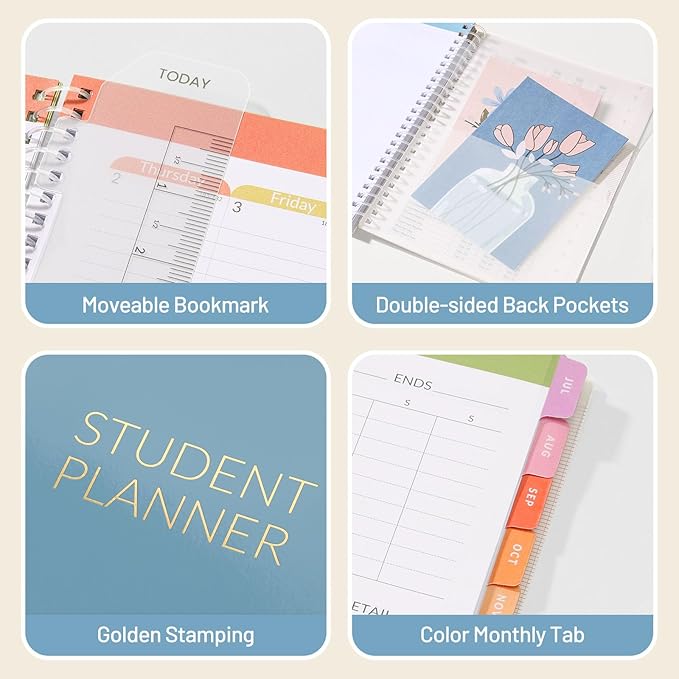 Student Planner 2026-2027, SUNEE Academic Weekly & Monthly Plan Book, Jul. 2026 - Jun. 2027, 6.5"×8.3" Middle & High School Planner, Lesson Plan Book with Week's Goals, Bookmark, Monthly Tabs, Blue