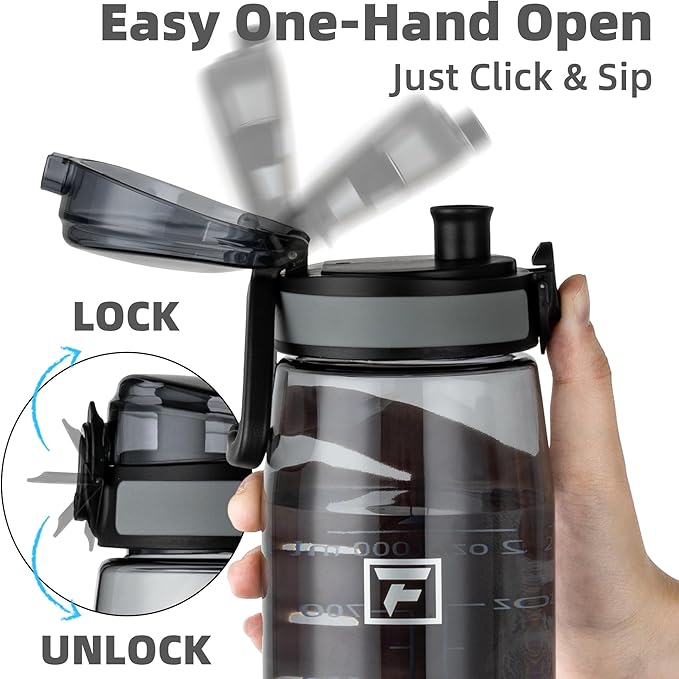 Fanhaw 32 oz Tritan Water Bottle with Chug Lid - Clear, BPA-Free, Lightweight, Wide Mouth, Leak-Proof, Perfect for Gym, Travel, School, Office, and Sports (Gray)