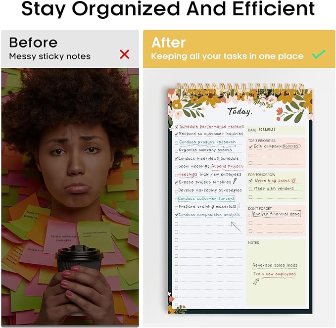 Taja To Do List Notepad - To Do List Notebook for Work with 52 Sheets, 9.8" x 6.5", Undated Daily Planner Perfect for Daily Tasks and Goal Setting, Notepad Suitable for Office, Home & School - Rustic Floral