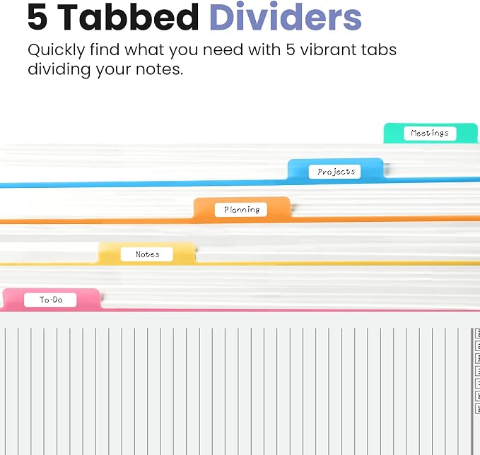 Taja Spiral Notebooks for Work 5 Subject Notebook with Removable Dividers