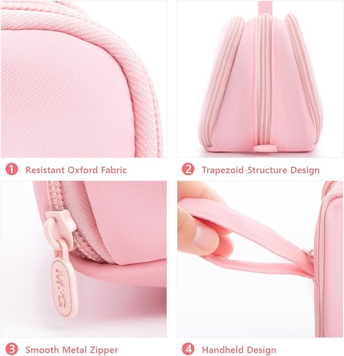 M&G Large Pencil Case, Big Capacity Pencil Pouch with 3-layer Compartment, Portable Handheld Pencil Bag, Cute School Stationery Organizer for Boys Girls Men Women, Ideal for Office School, Pink